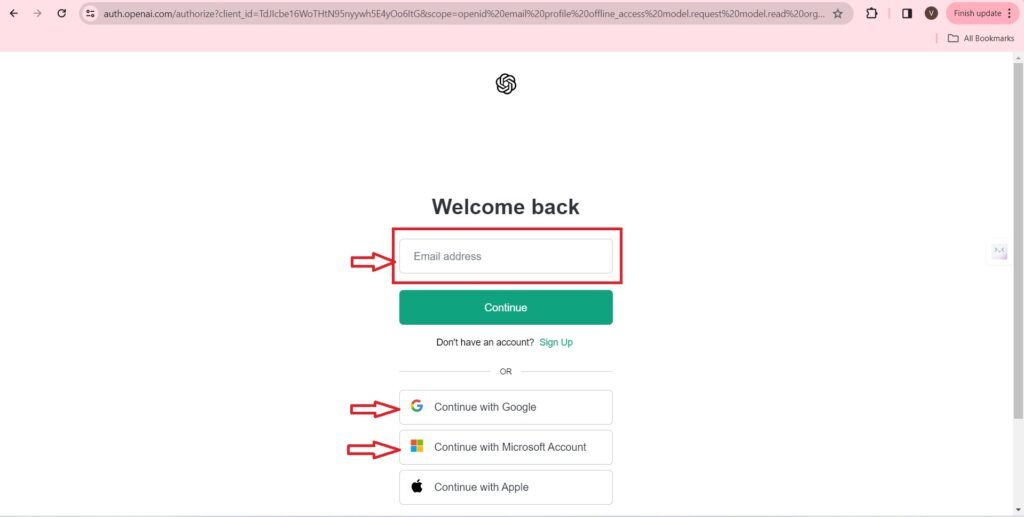 ChatGPT Login with Email, Google, Microsoft account
