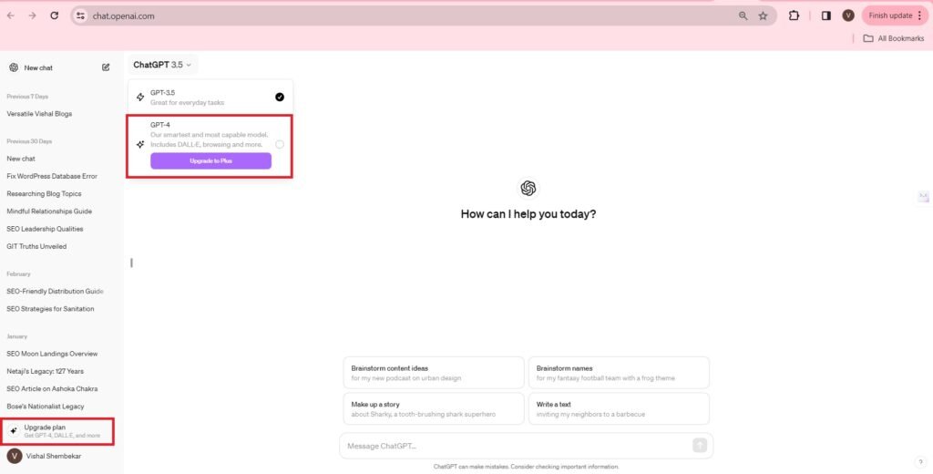 Upgrade Plan of ChatGPT 4.0