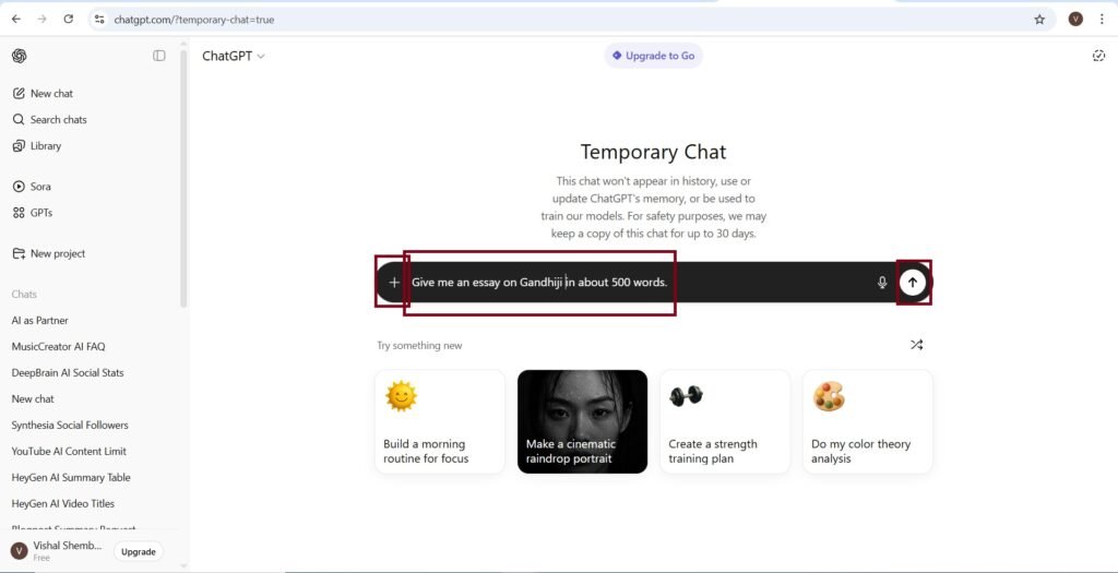 Gandhiji query on ChatGPT
