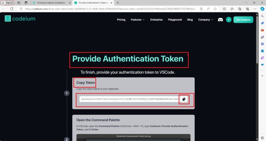 Codeium authentication Token