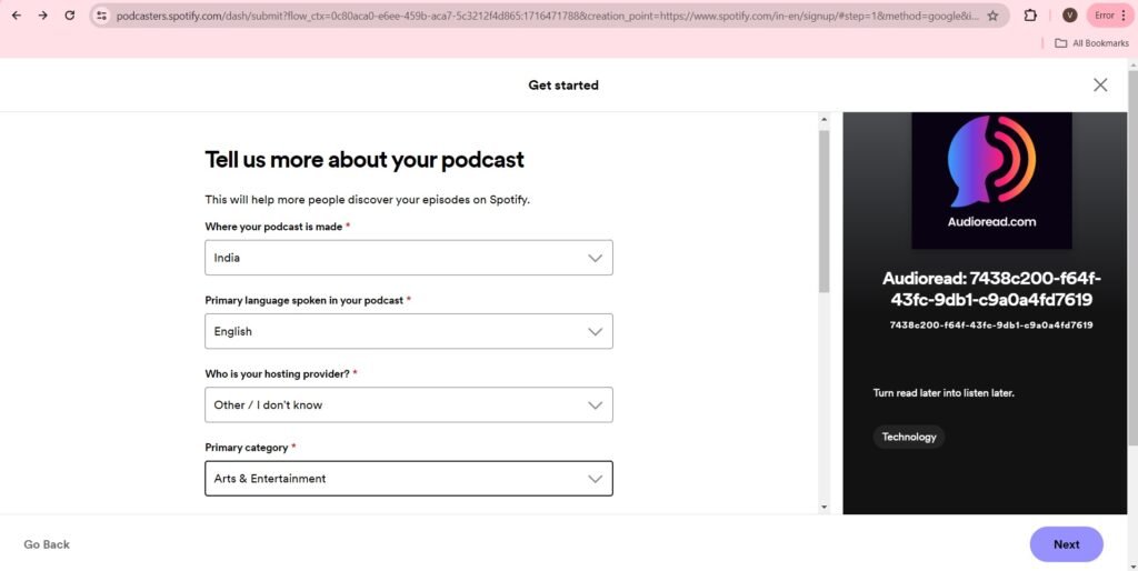 Enter details of your podcast