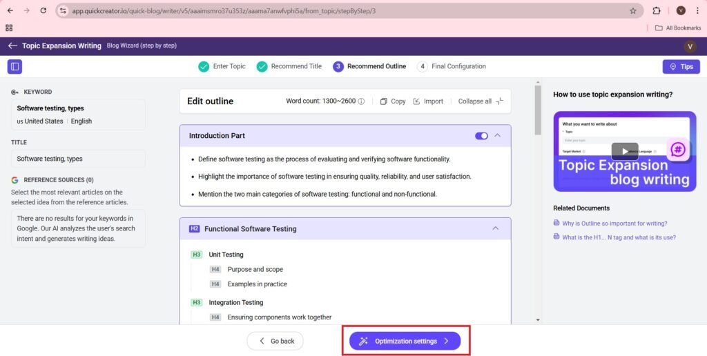 optimization settings