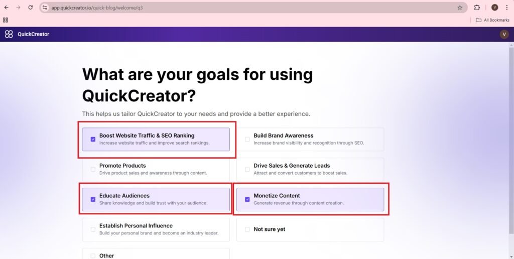 what are your goals of using quick creator?