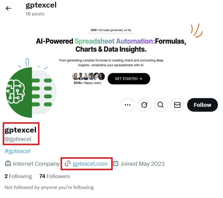 GPTExcel Twitter Official Page