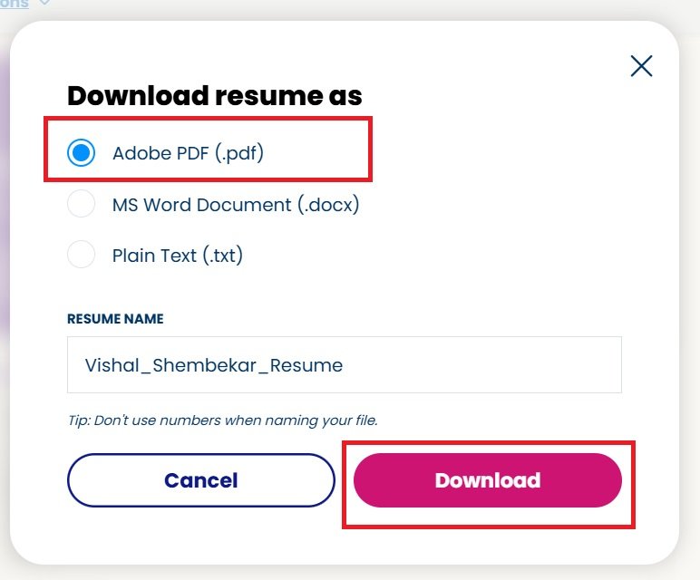 download resume as PDF