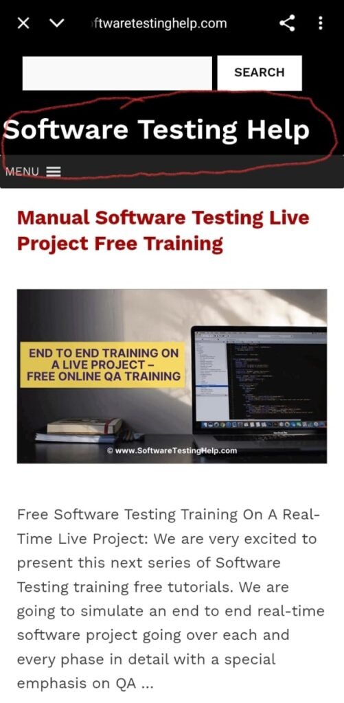 Software Testing Help website open on mobile phone after scanning QR Code on it