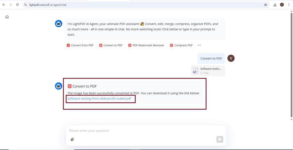 link of the JPEG to PDF file converted