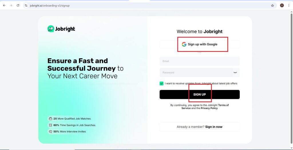 Sign up with google