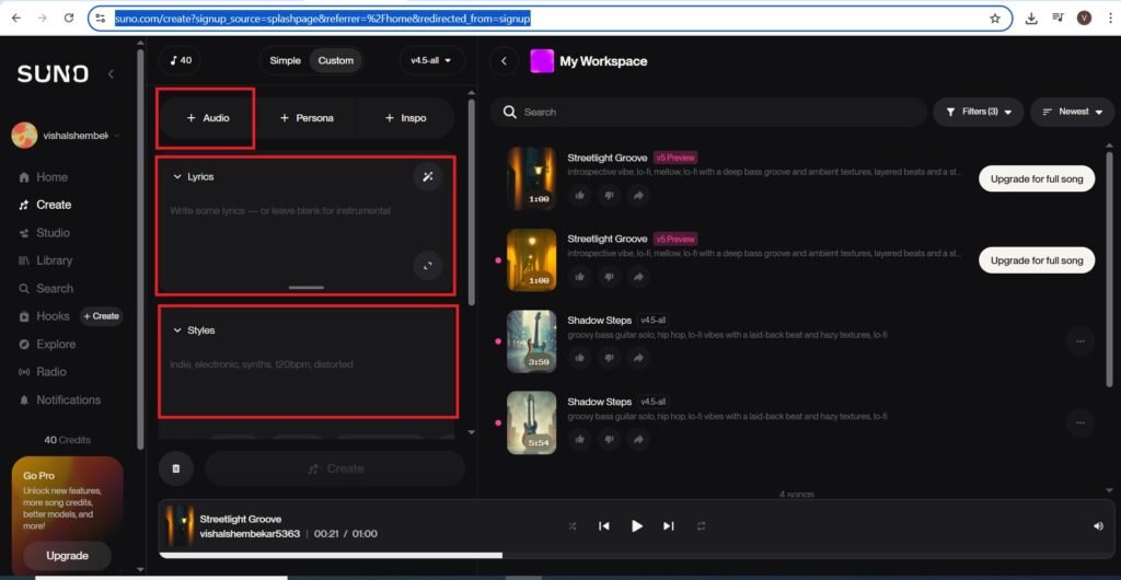 audio upload and enter lyrics