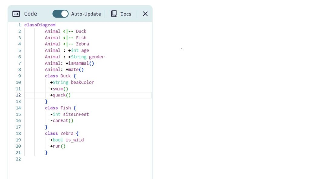 Code of the class diagram