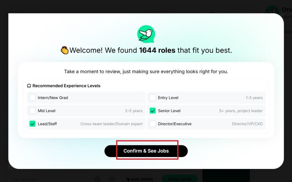 Confirm and See Jobs