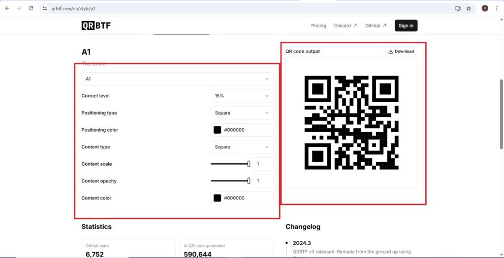 Options of the QR-Codes