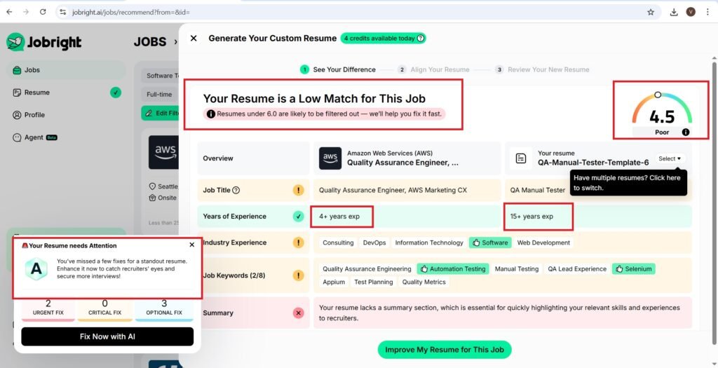 Matching of the resume