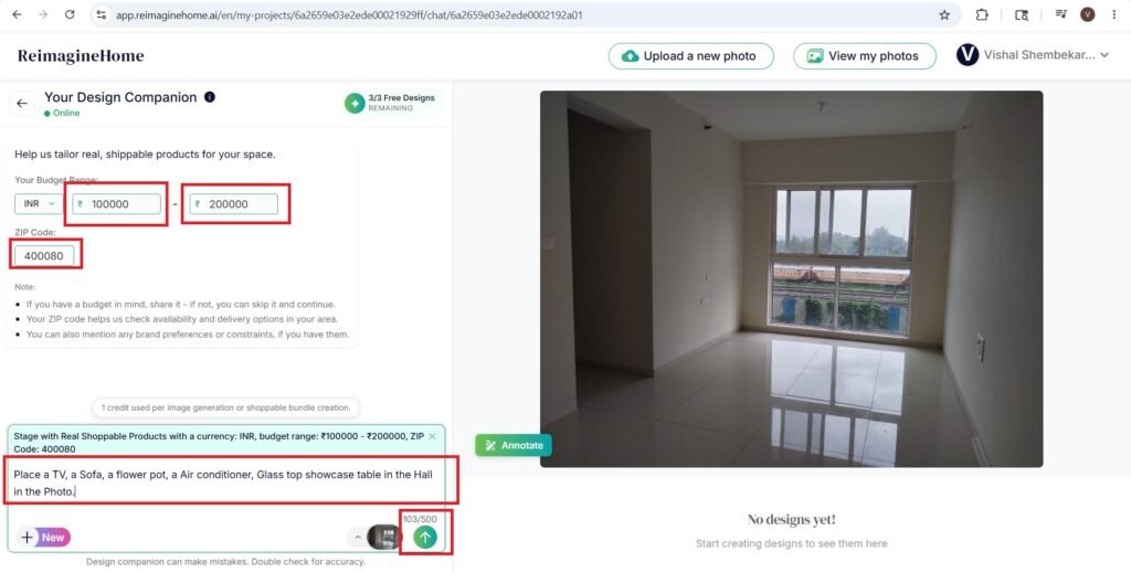 The entered prompt